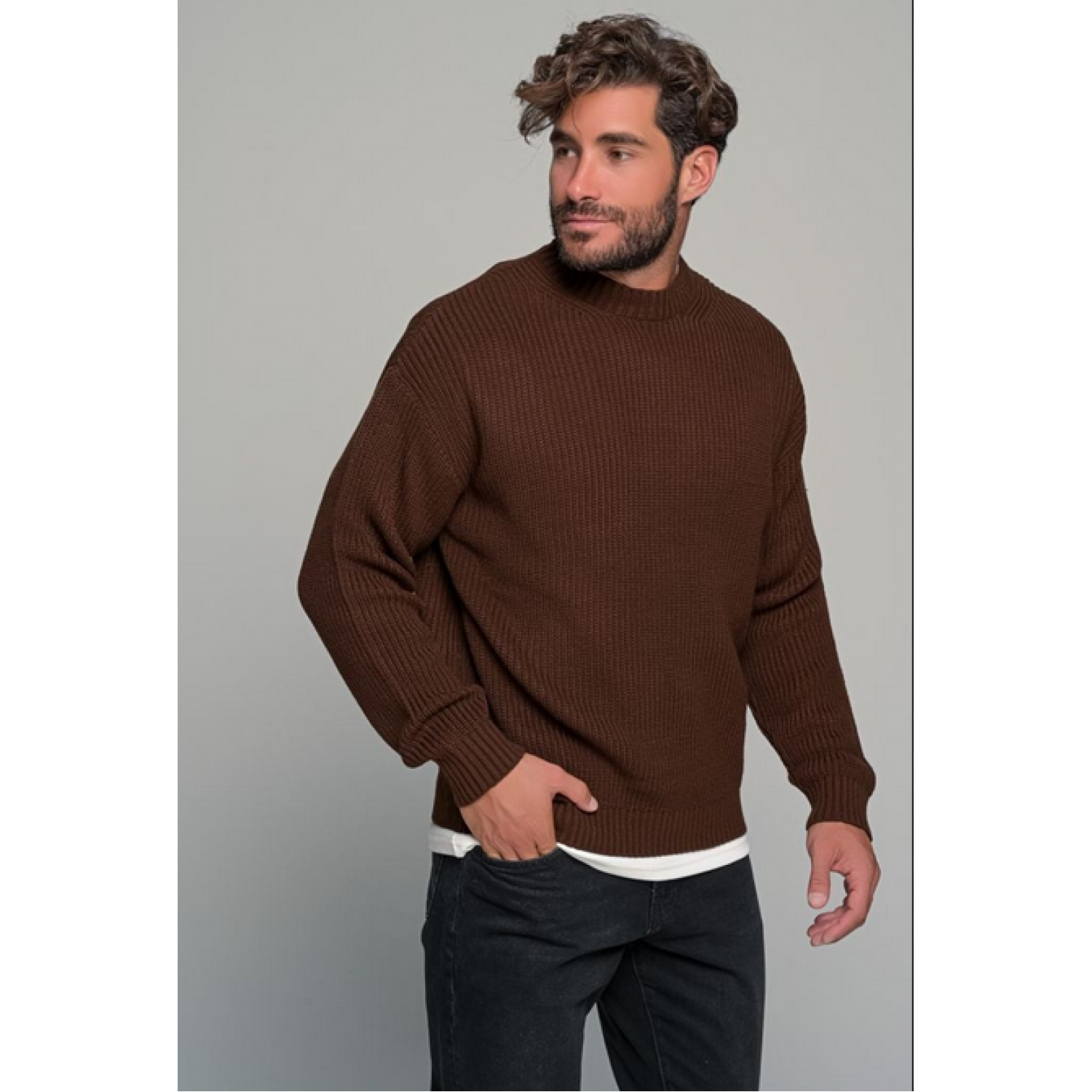 Life Style Butiken Ανδρικό Πουλόβερ Με Στρογγυλή Λαιμόκοψη LS11469 Καφέ